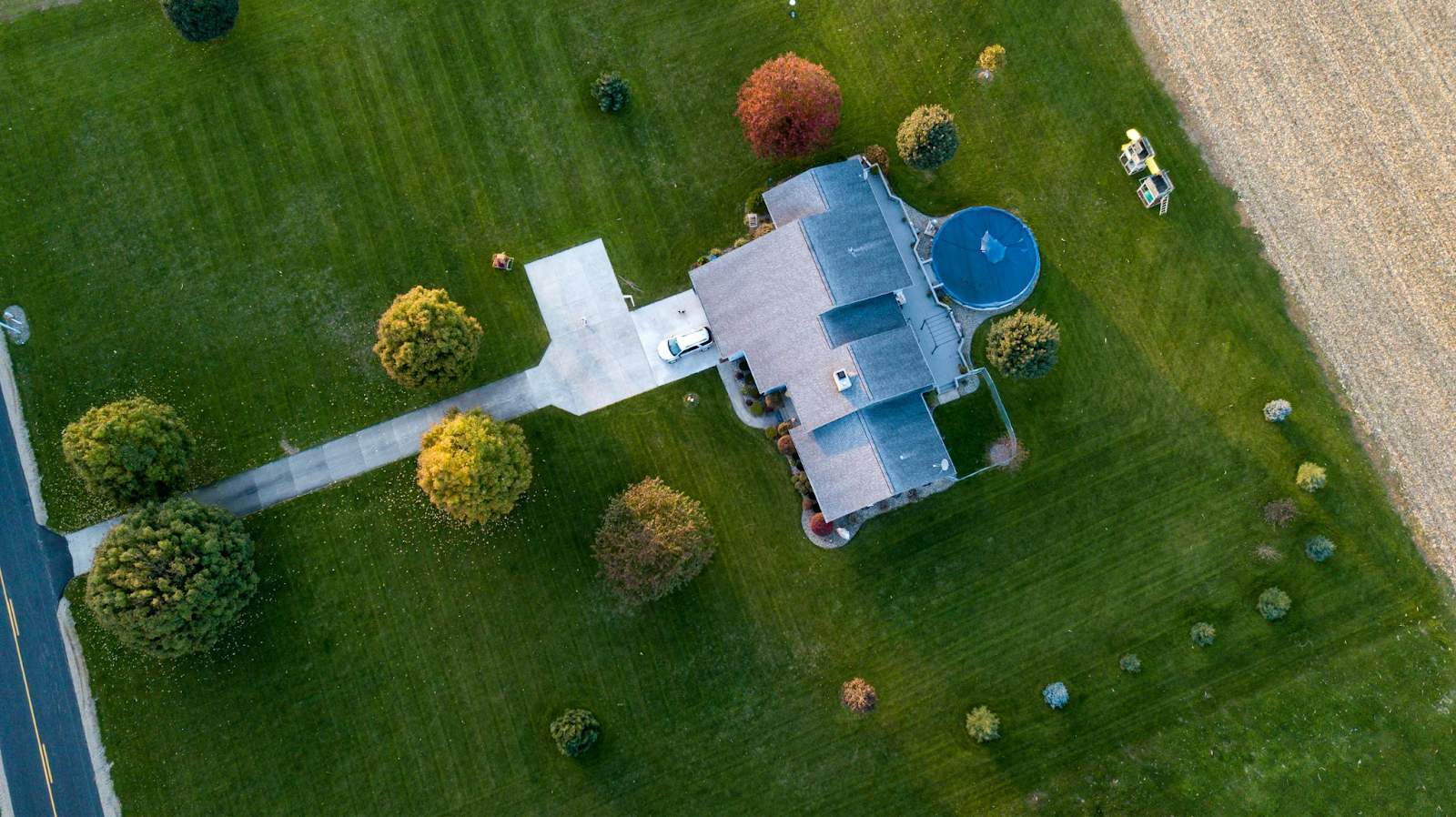 This image depicts a neatly cut grass yard.