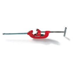 Red pipe wrench with adjustable jaw and long handle, suitable for gripping and turning pipes or fittings.