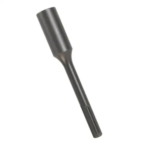 Metallic cylindrical soldering iron tip attachment against a white background.