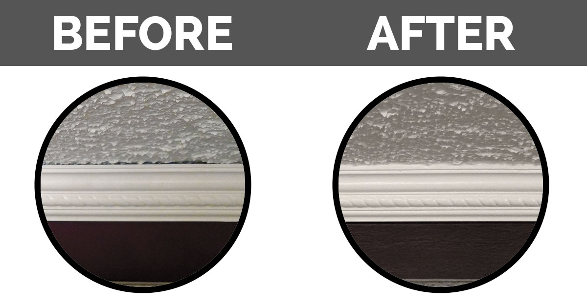 before and after of caulking on wall cieling
