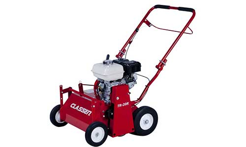 A red Classen TR-20 Dethatcher is pictured. 