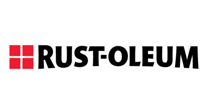 Rust-Oleum logo featuring a red square icon with four sections next to bold black text.