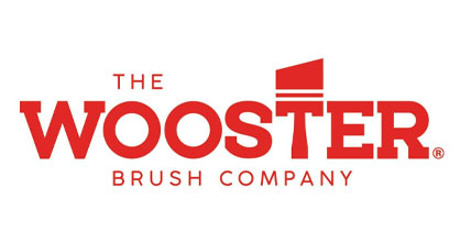 The Wooster Brush Company logo in bold red letters with a brush design integrated into the text.