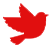 Red silhouette of a bird in flight against a white background.