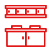 Red kitchen cabinet icon with upper and lower sections and drawer handles.