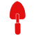 Red garden trowel icon with a pointed blade and a handle, symbolizing gardening or landscaping tools and activities.